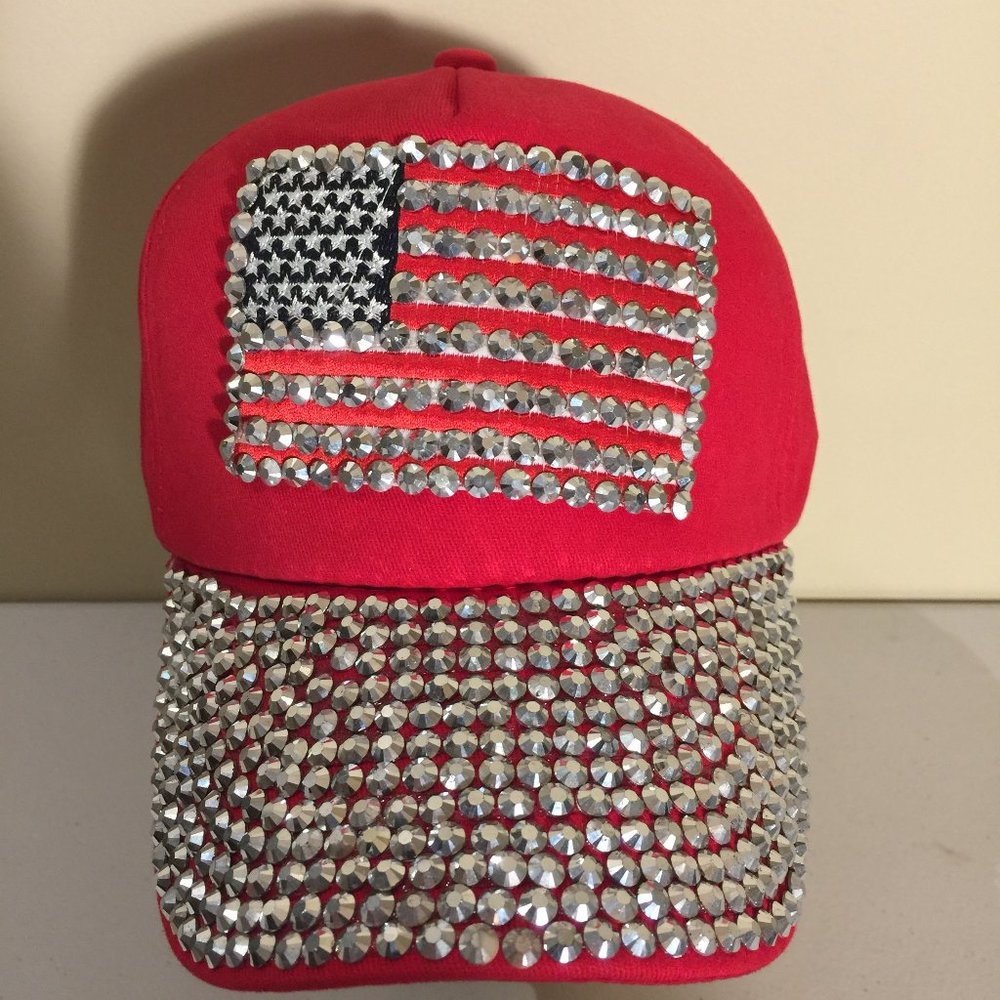 United States of America Flag Bling Fancy Baseball Cap Hat Rhinestones R…